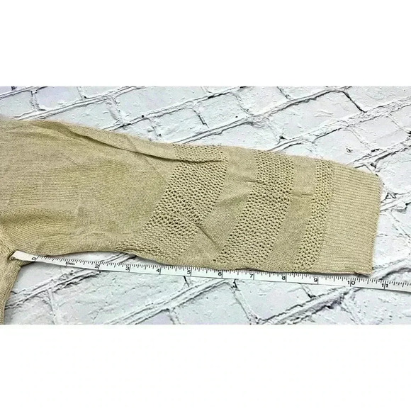 Open Front Sweater Large NWT - Pattern Lightweight Women's 3/4 Sleeve Tan Top - Picture 7 of 9